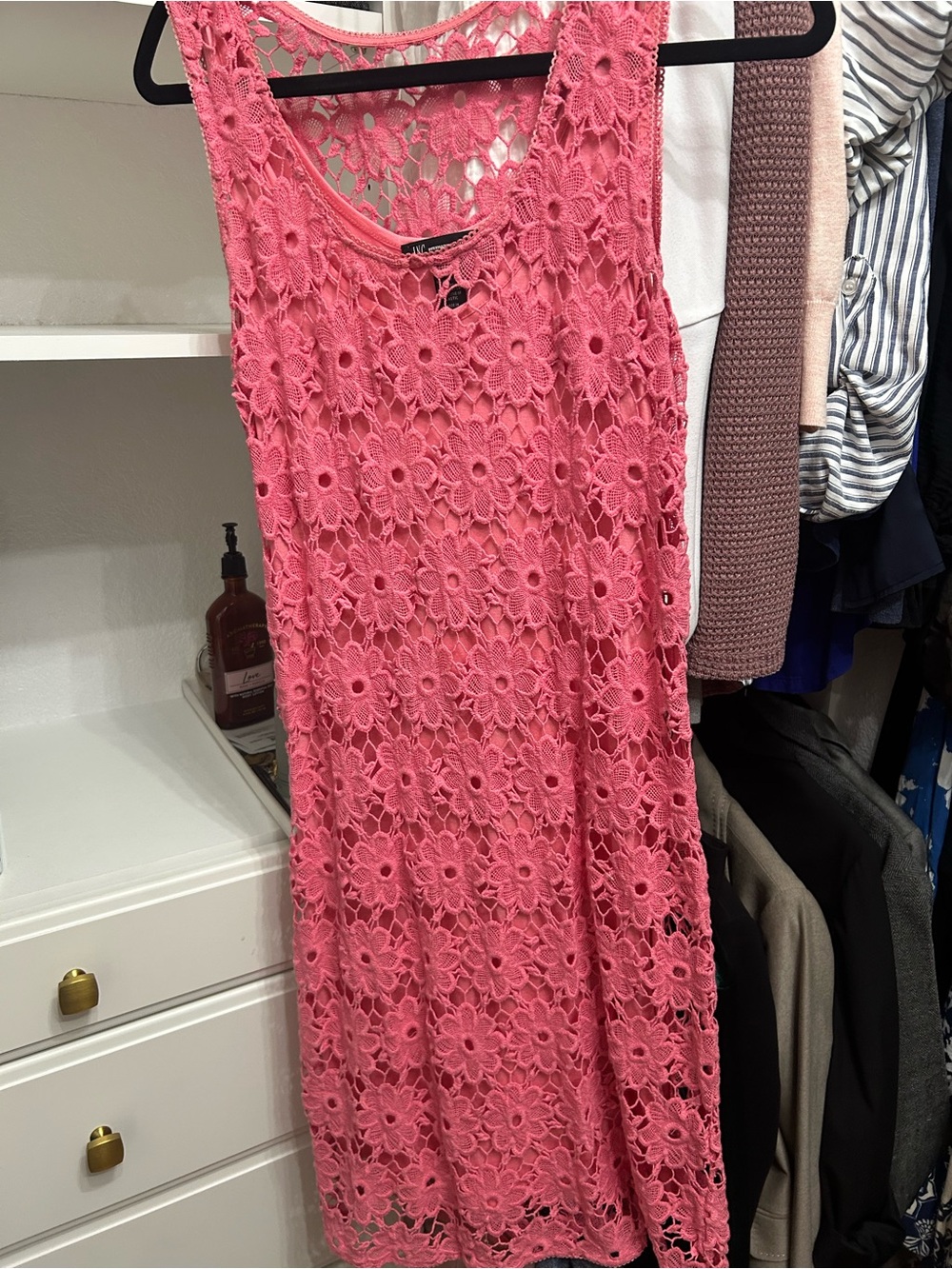 INC International Concepts Pink Crochet Floral Midi Dress